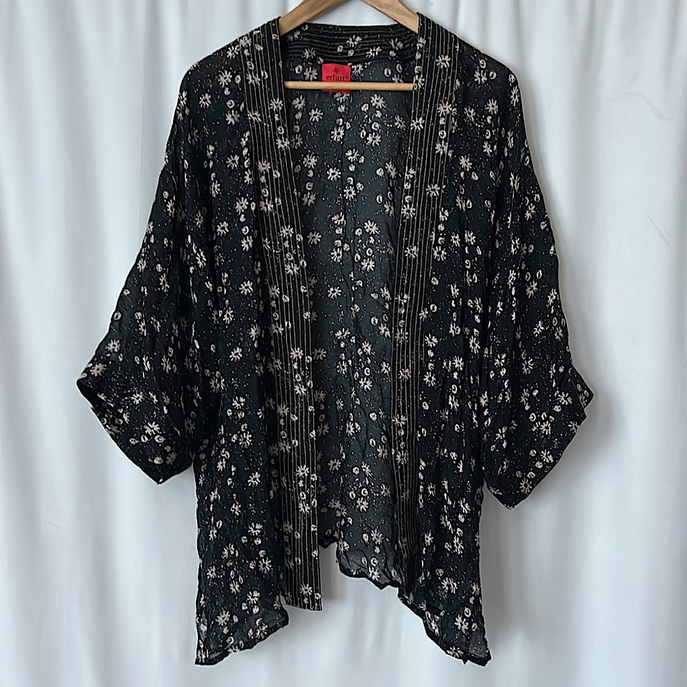 Erfurt Navy Blue Floral 3/4 Sleeves Kimono Shirt Top **One Size** 🌺🌺